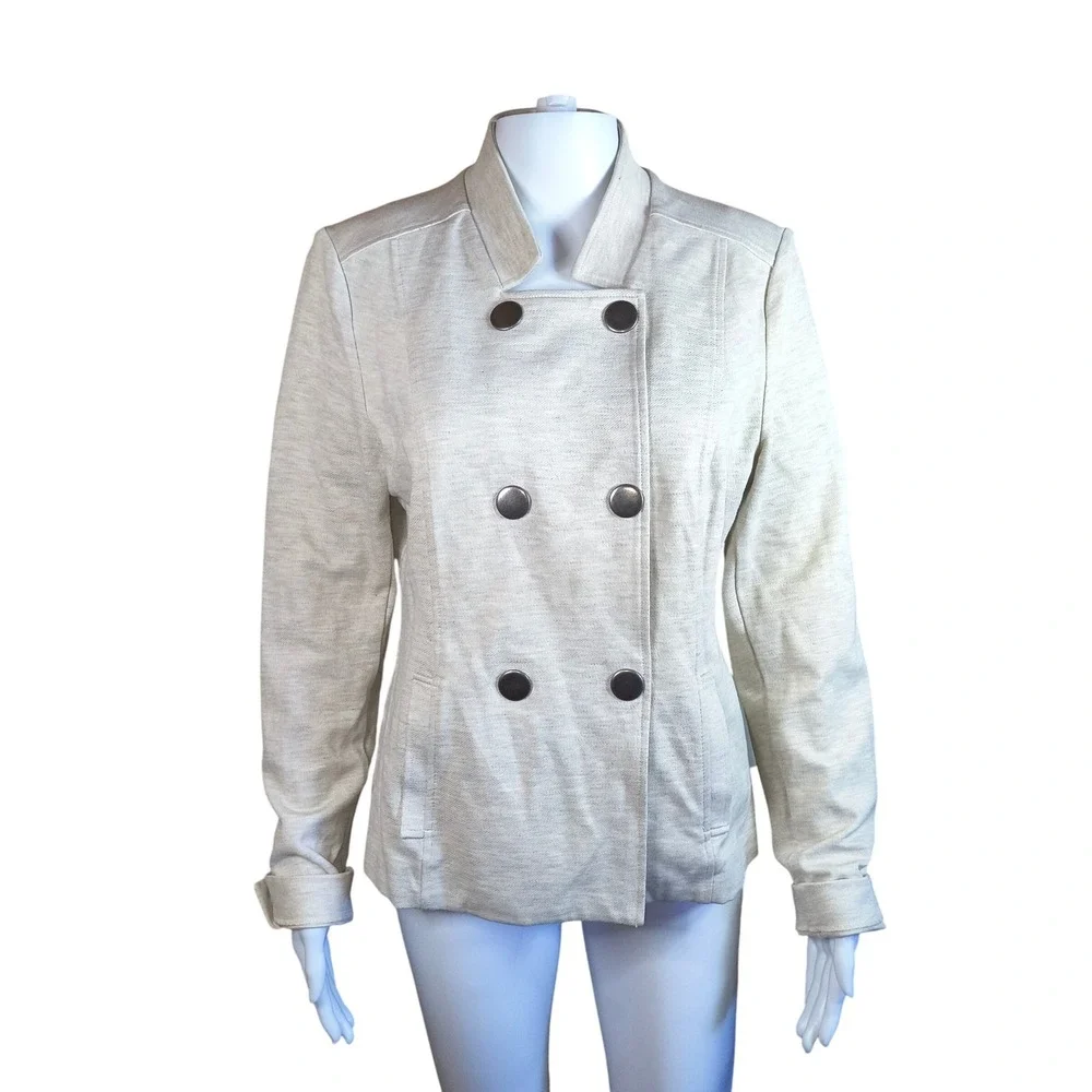 Cabi Double Breasted Knit Jacket Blazer Beige Button Front Peacoat Style‎ Medium
